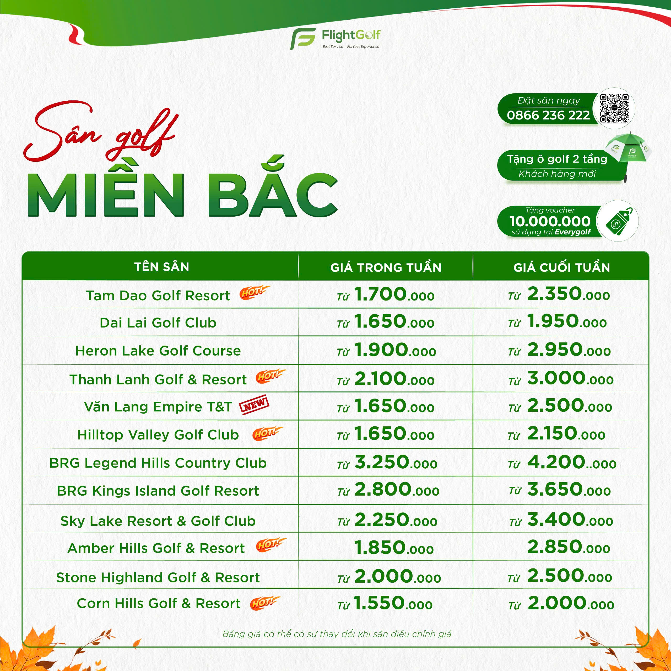 ưu đãi giá sân golf tháng 10